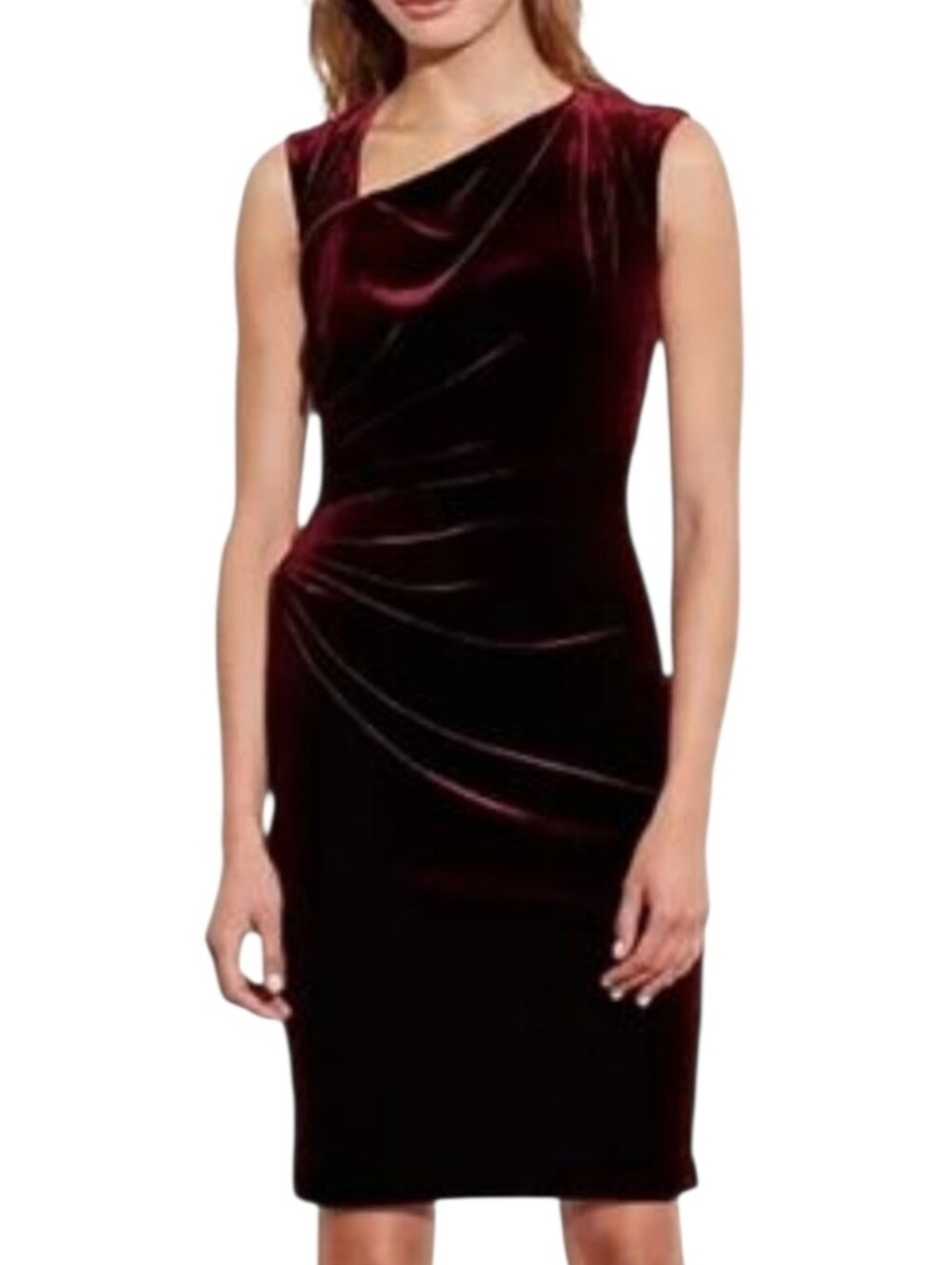 Lauren Ralph Lauren Burgundy Velvet/Velour Holiday Asymmetric Dress. Size 18W